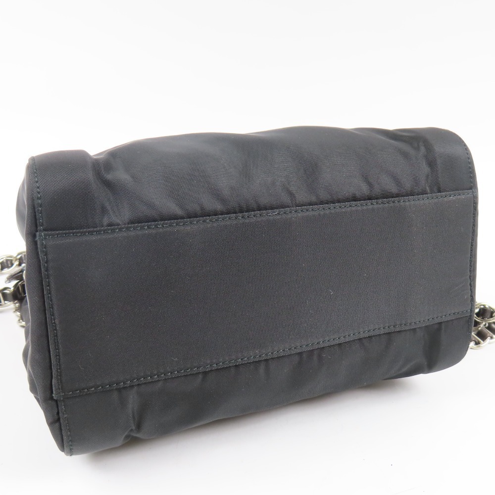 Prada Chain Shoulder Bag Triangle Logo Nylon Leather Black - Picture 5 of 15